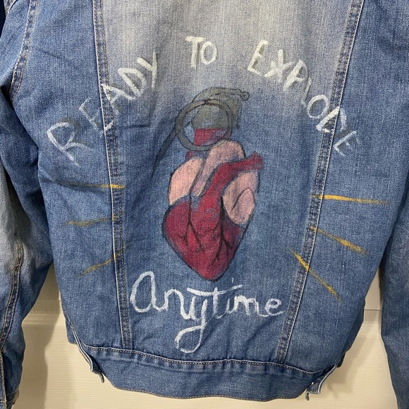 Primark custom painted denim sherpa jacket - Picture 6 of 11